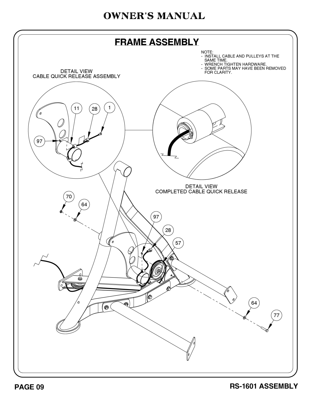 Hoist Fitness RS-1601 owner manual Detail View Completed Cable Quick Release 