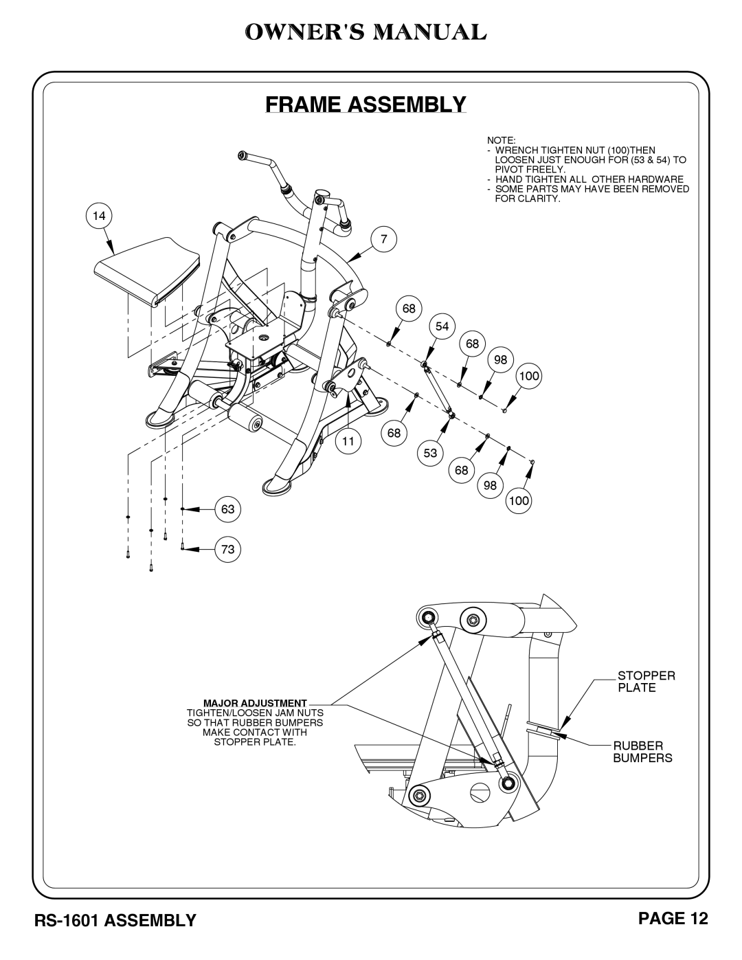 Hoist Fitness RS-1601 owner manual Rubber Bumpers 