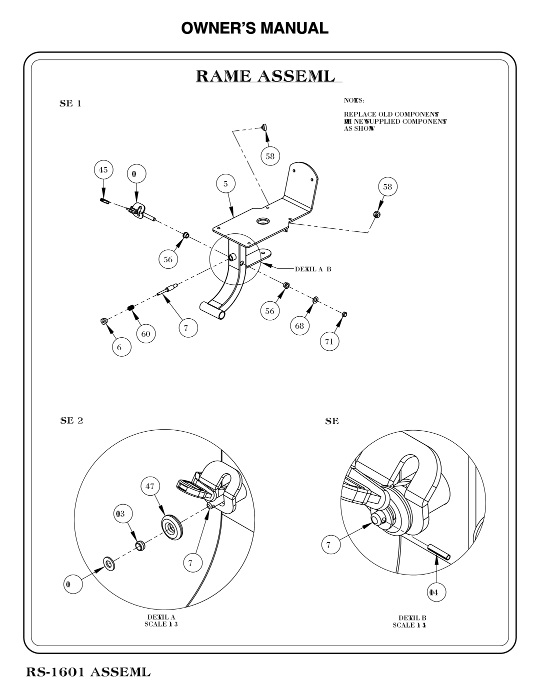 Hoist Fitness RS-1601 owner manual Frame Assembly 