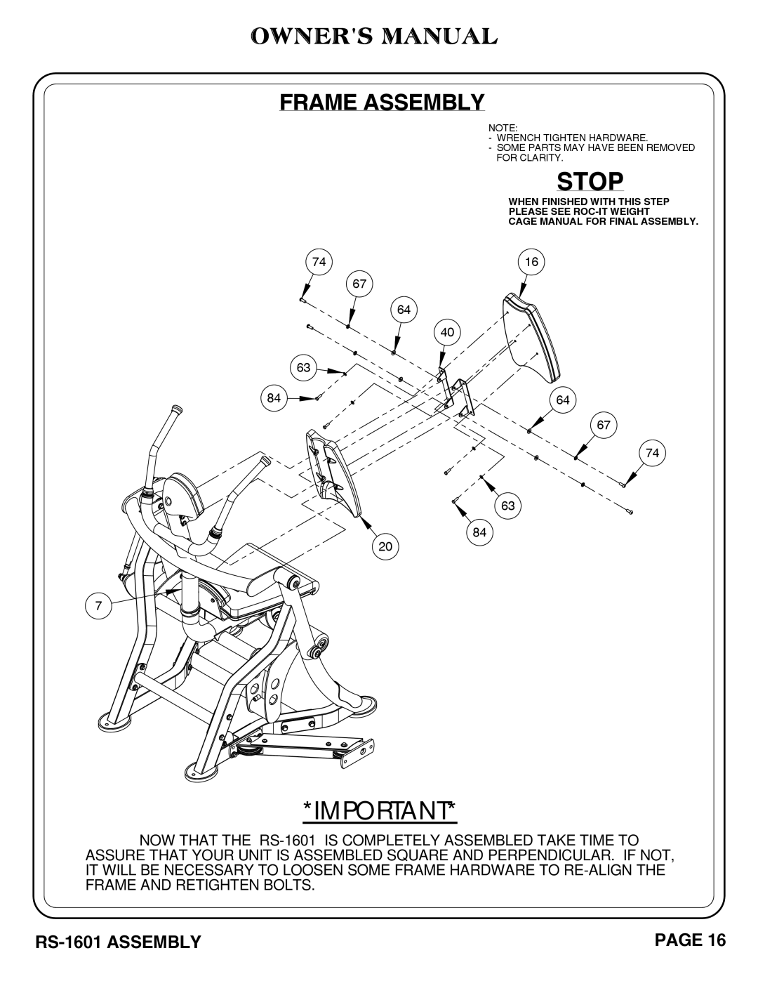 Hoist Fitness RS-1601 owner manual Stop 