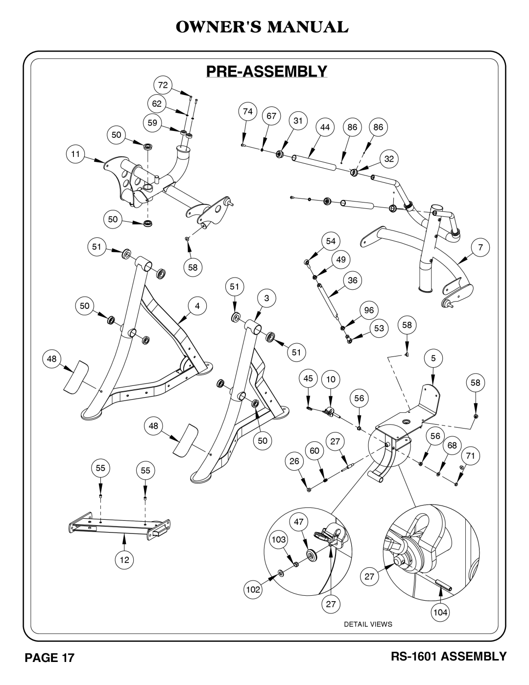 Hoist Fitness RS-1601 owner manual Pre-Assembly 