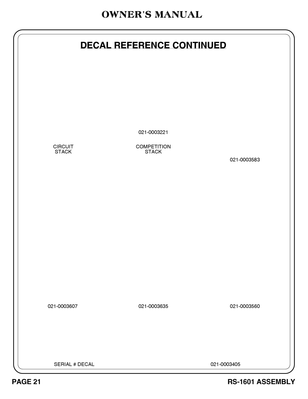 Hoist Fitness RS-1601 owner manual Circuit Competition Stack 