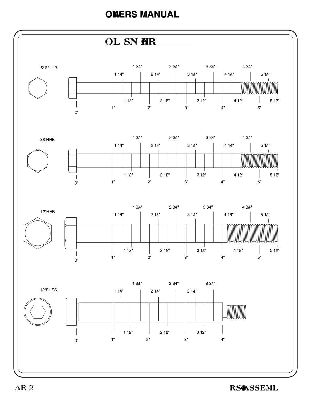 Hoist Fitness RS-1601 owner manual Bolt Sizing Chart 