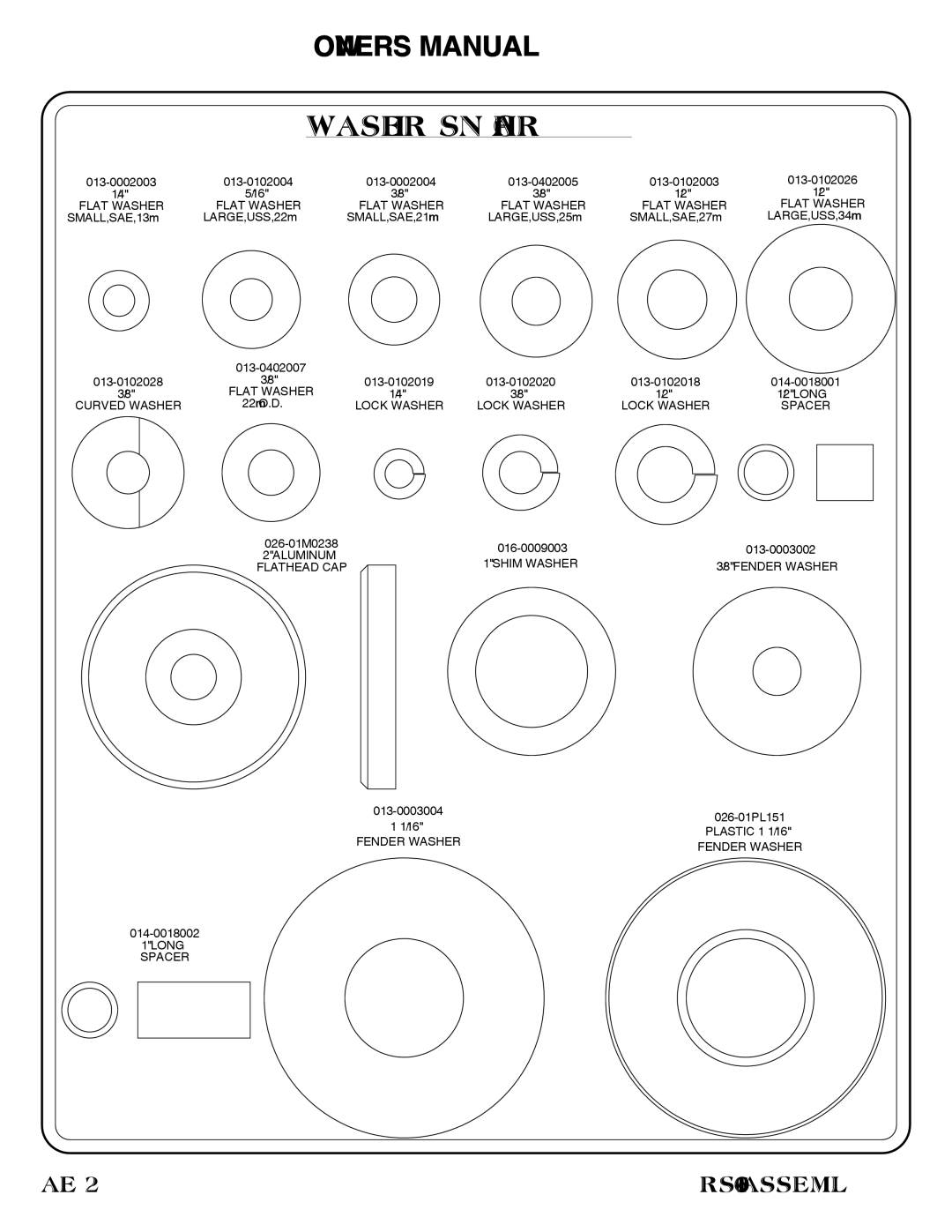 Hoist Fitness RS-1601 owner manual Washer Sizing Chart 