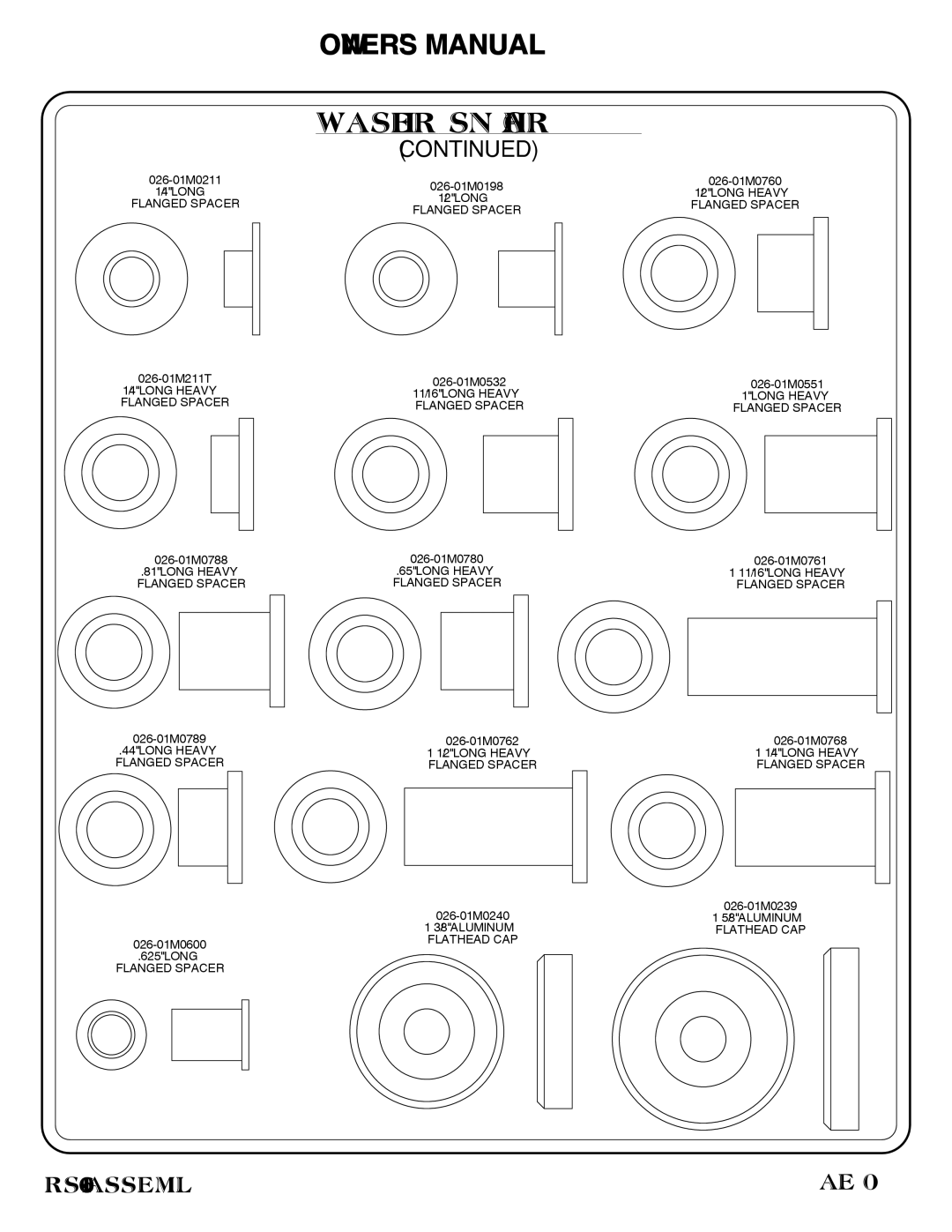 Hoist Fitness RS-1601 owner manual 026-01M211T 1/4 Long Heavy Flanged Spacer 