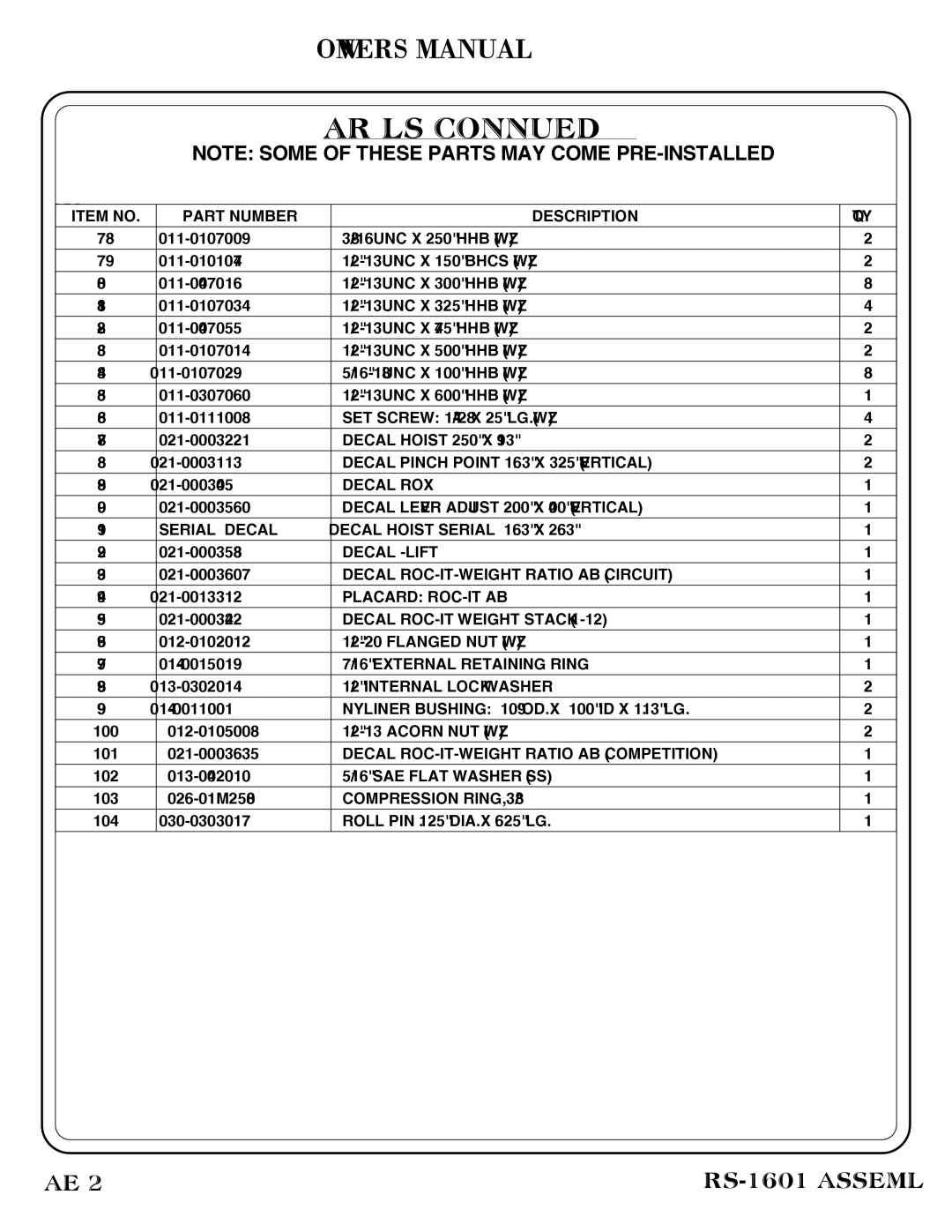 Hoist Fitness RS-1601 owner manual Decal Pinch Point 1.63 X 3.25 Vertical 