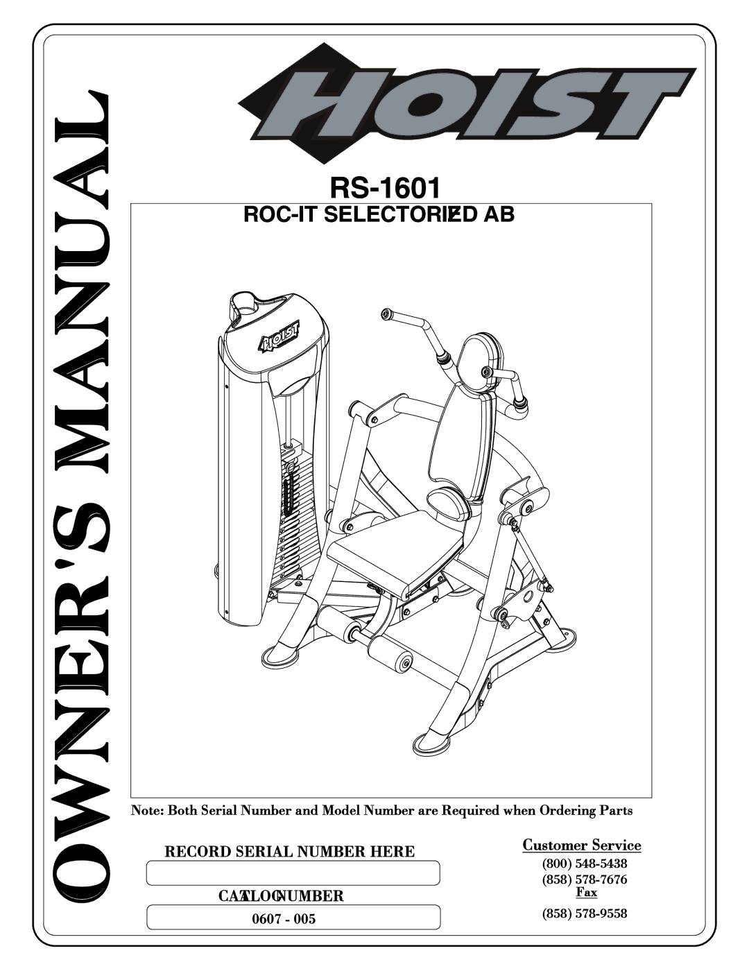 Hoist Fitness RS-1601 owner manual ROC-IT Selectorized AB 