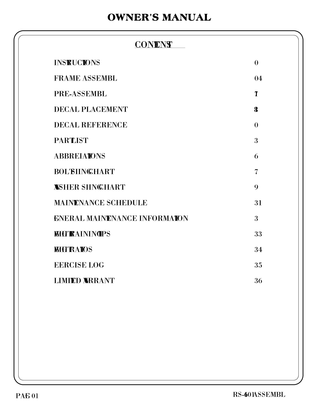 Hoist Fitness RS-1601 owner manual Contents 