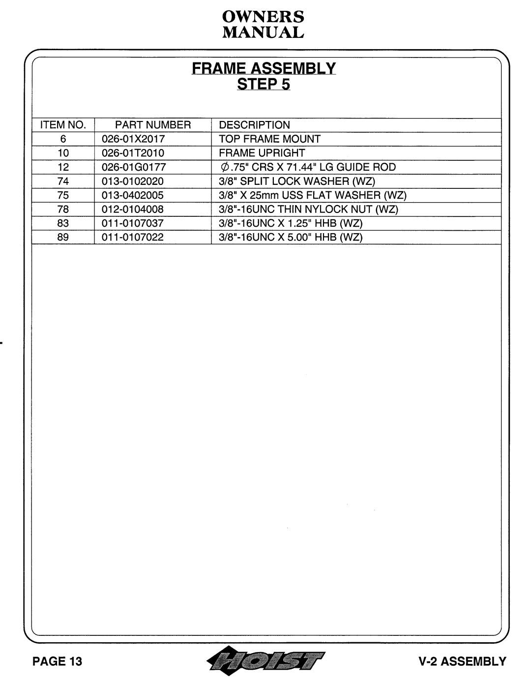 Hoist Fitness V-2 owner manual 