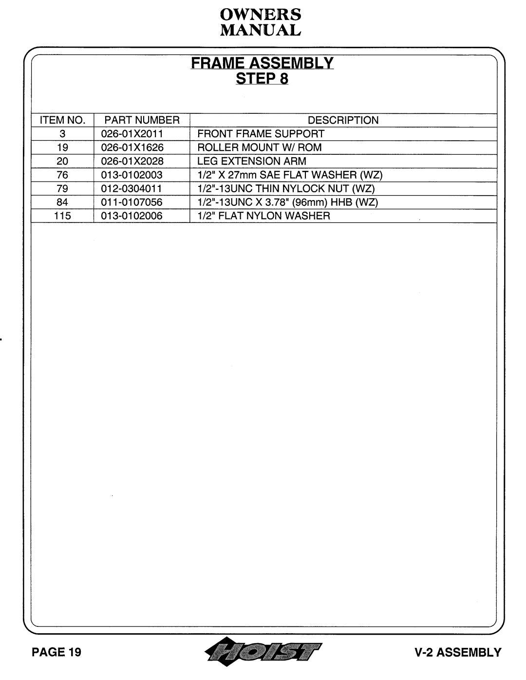 Hoist Fitness V-2 owner manual 