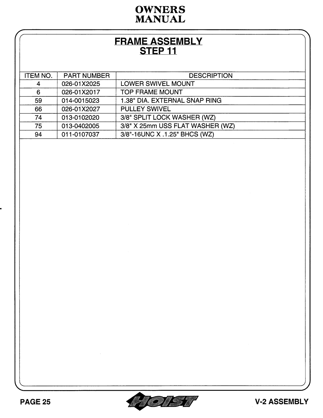 Hoist Fitness V-2 owner manual 