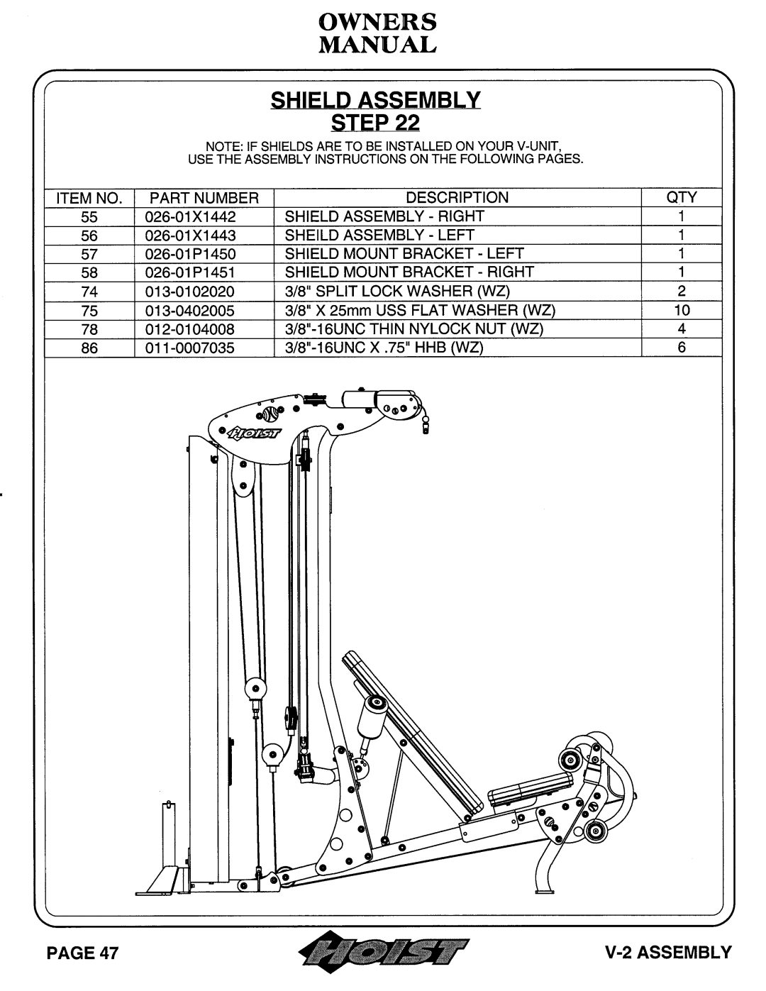 Hoist Fitness V-2 owner manual 