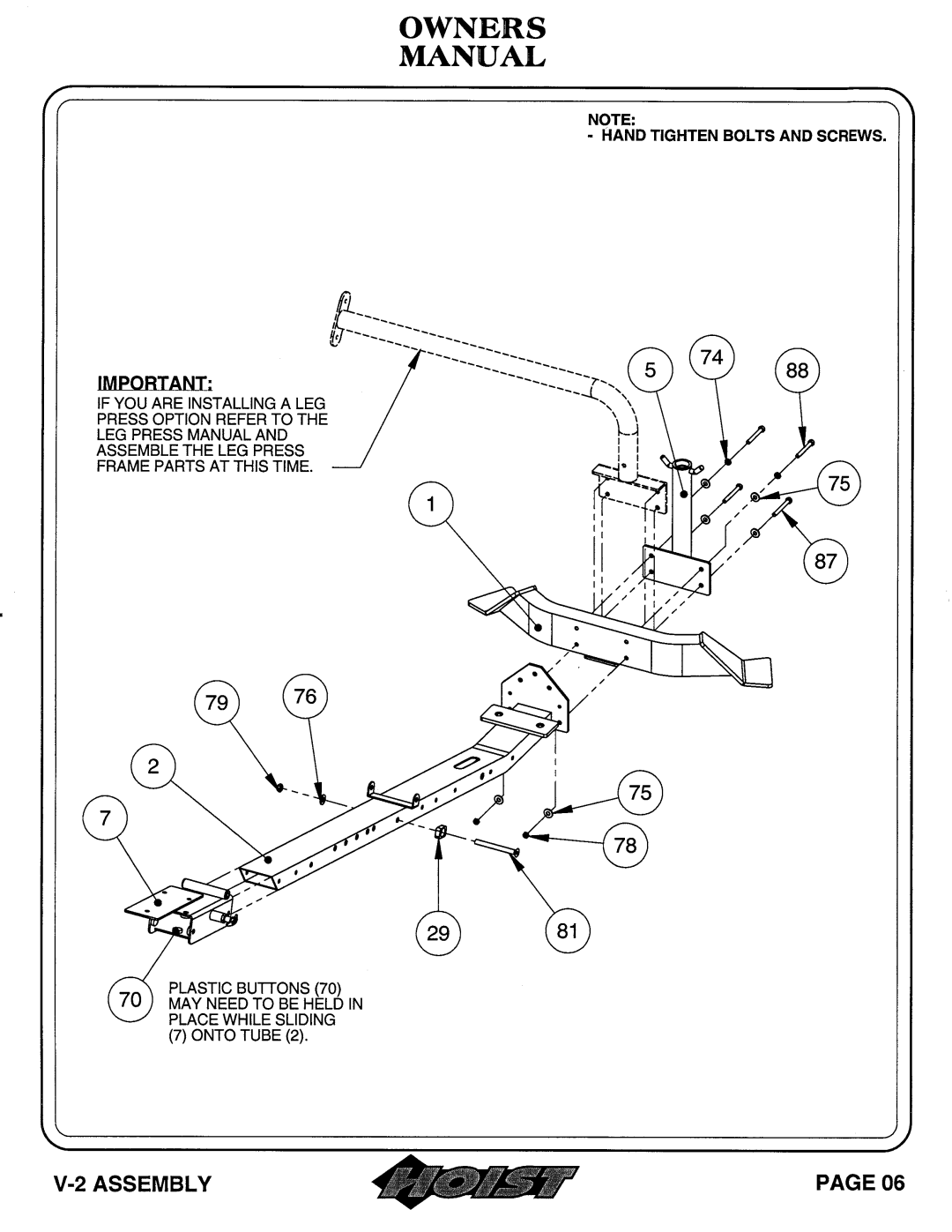 Hoist Fitness V-2 owner manual 