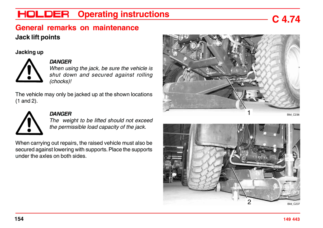 Holder 4.74 manual Jack lift points, Jacking up 