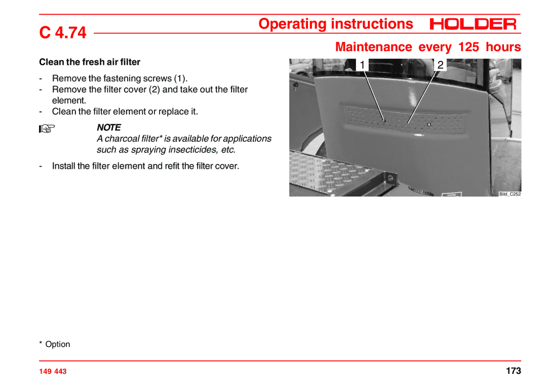 Holder 4.74 manual Clean the fresh air filter 