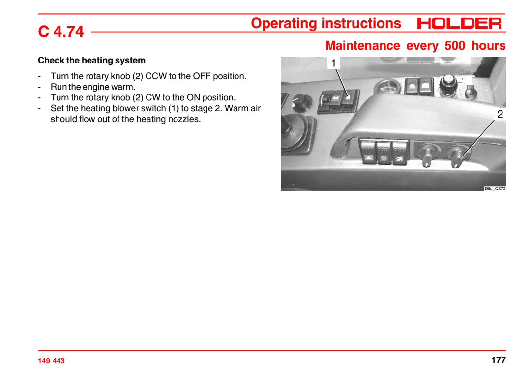 Holder 4.74 manual Check the heating system 