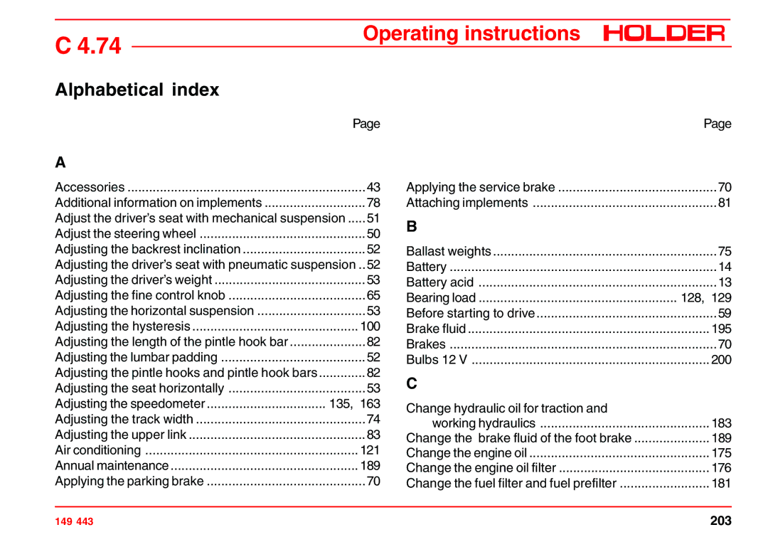 Holder 4.74 manual Alphabetical index, 100 