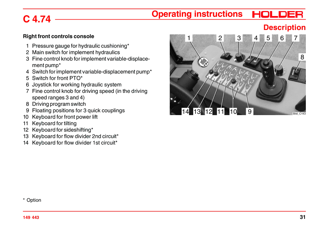 Holder 4.74 manual Right front controls console 