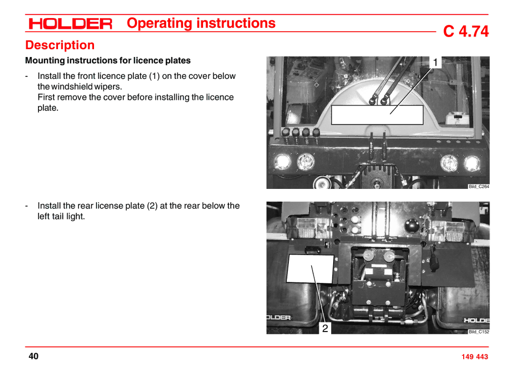 Holder 4.74 manual Mounting instructions for licence plates 