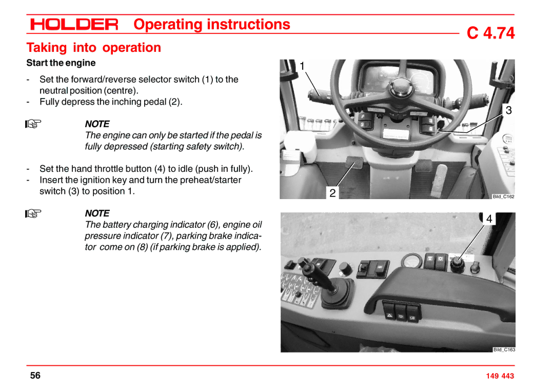 Holder 4.74 manual Start the engine 