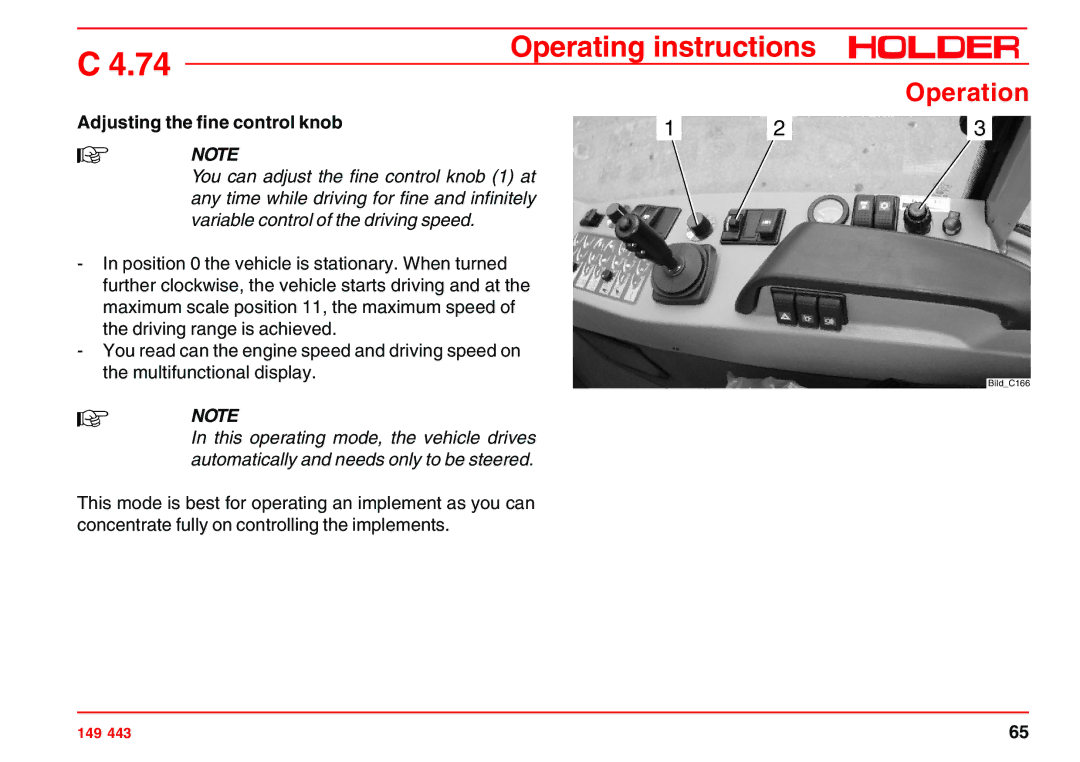 Holder 4.74 manual Adjusting the fine control knob 