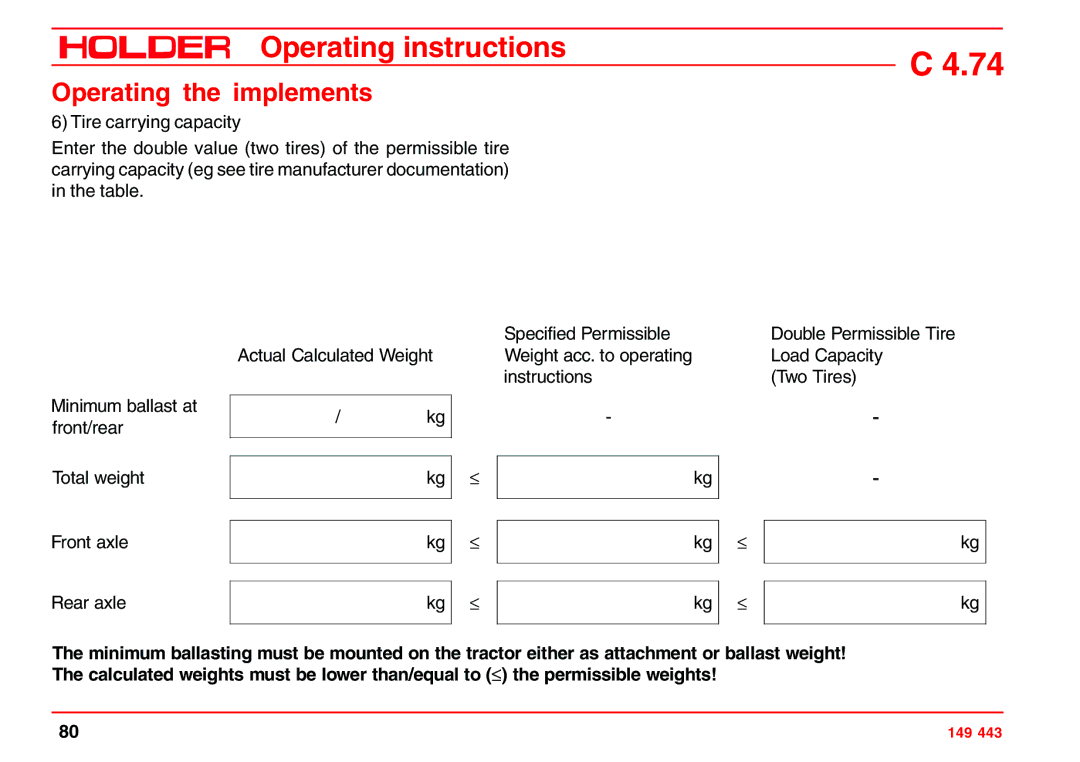 Holder 4.74 manual Operating instructions 