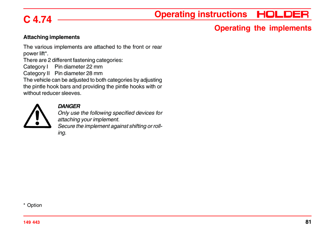 Holder 4.74 manual Attaching implements 