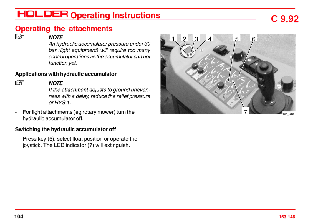 Holder C 9.92 H operating instructions Applications with hydraulic accumulator, Switching the hydraulic accumulator off 