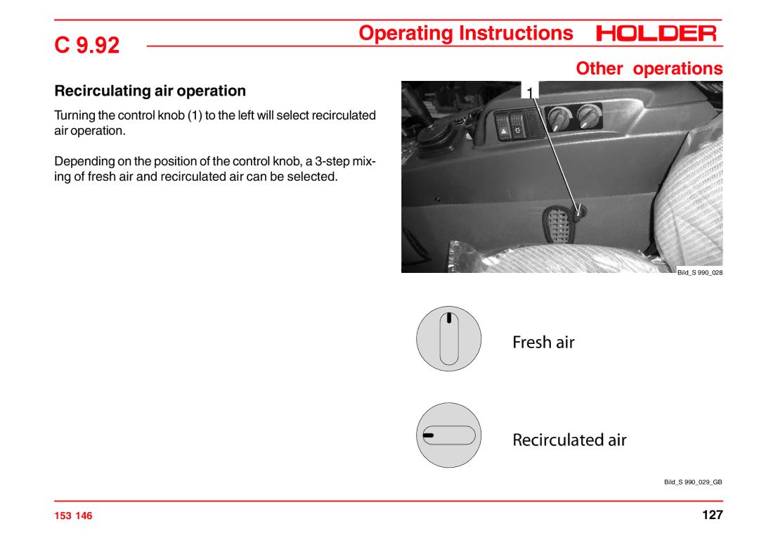 Holder C 9.92 H operating instructions Other operations, Recirculating air operation 