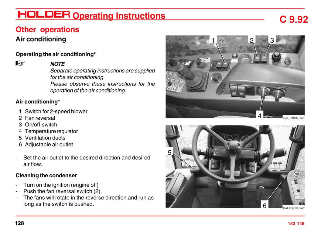 Holder C 9.92 H operating instructions Air conditioning, Operating the air conditioning, Cleaning the condenser 