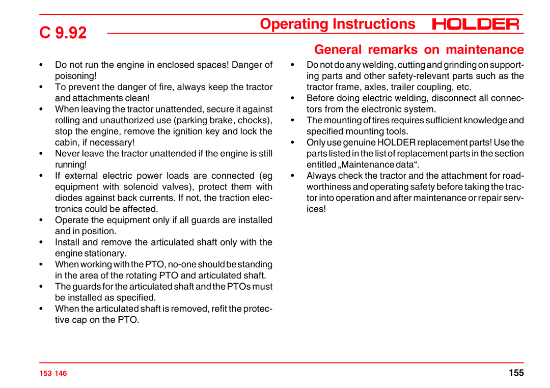 Holder C 9.92 H operating instructions General remarks on maintenance 