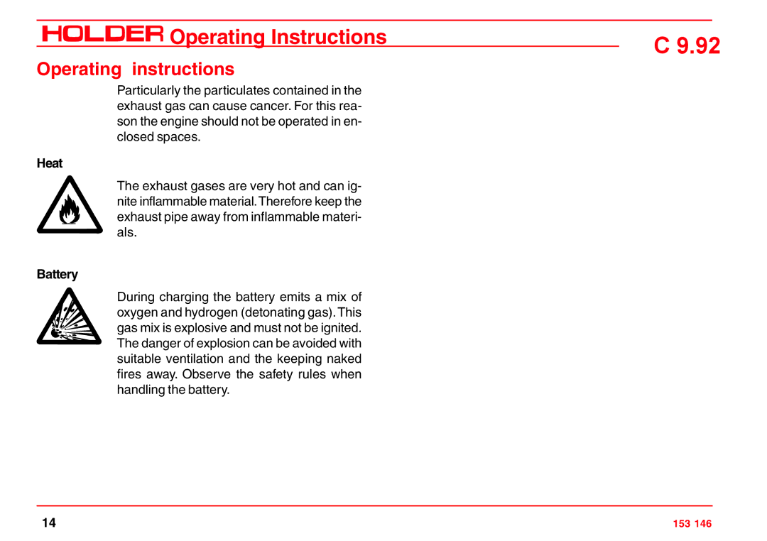 Holder C 9.92 H operating instructions Heat, Battery 