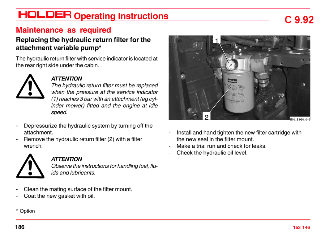 Holder C 9.92 H operating instructions 186 