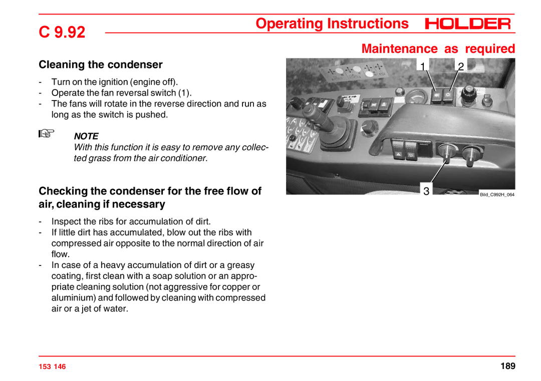 Holder C 9.92 H operating instructions Cleaning the condenser 