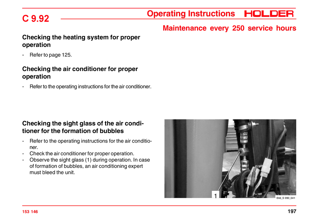 Holder C 9.92 H Checking the heating system for proper operation, Checking the air conditioner for proper operation 