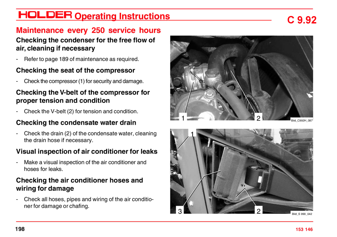 Holder C 9.92 H operating instructions Checking the seat of the compressor, Checking the condensate water drain 