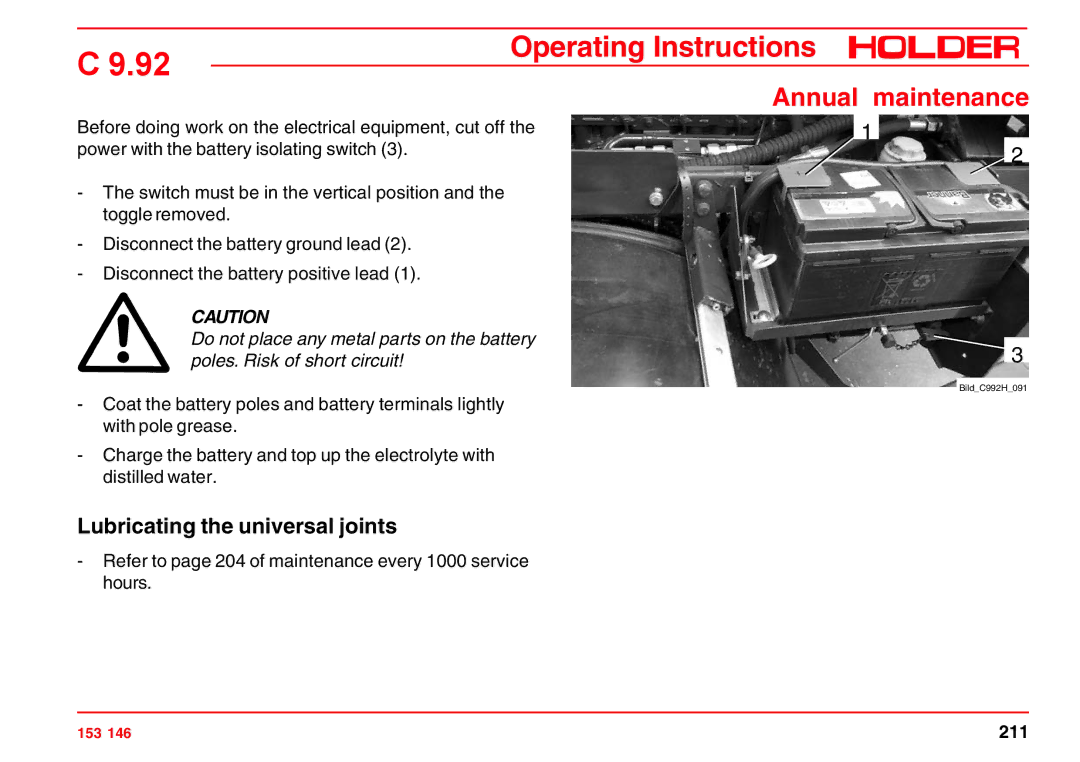 Holder C 9.92 H operating instructions Lubricating the universal joints 