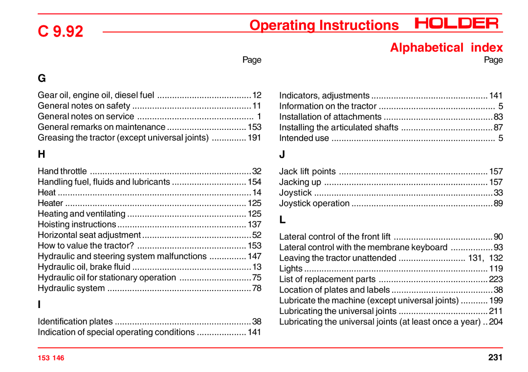 Holder C 9.92 H operating instructions 231 