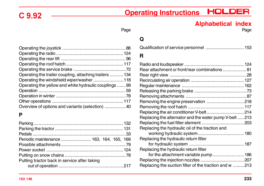 Holder C 9.92 H operating instructions 233 