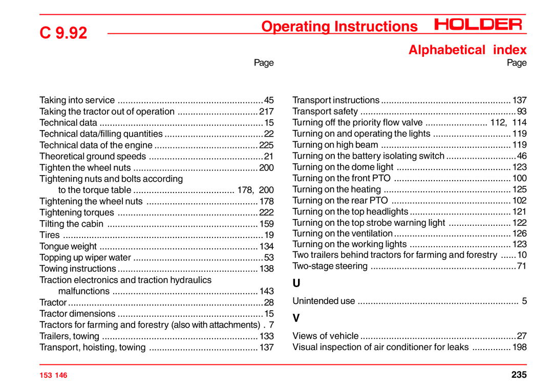 Holder C 9.92 H operating instructions 235 