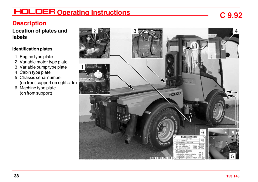 Holder C 9.92 H operating instructions Location of plates and labels, Identification plates 