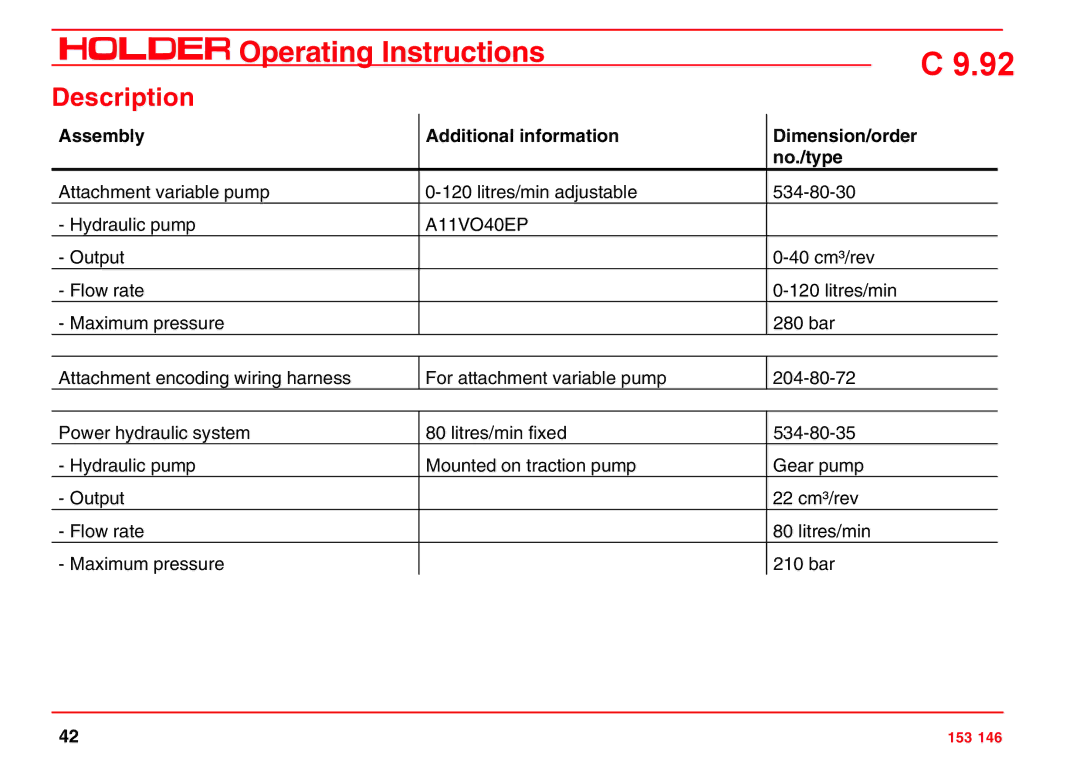 Holder C 9.92 H operating instructions A11VO40EP 