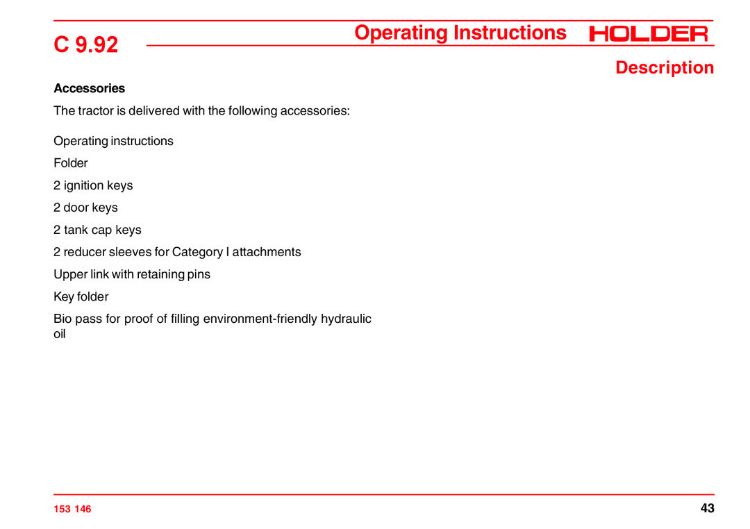 Holder C 9.92 H operating instructions Accessories 