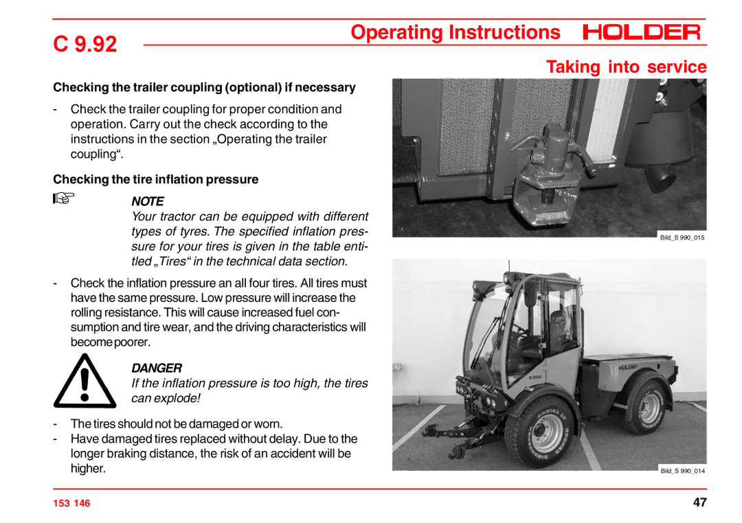 Holder C 9.92 H operating instructions Taking into service, Checking the trailer coupling optional if necessary 