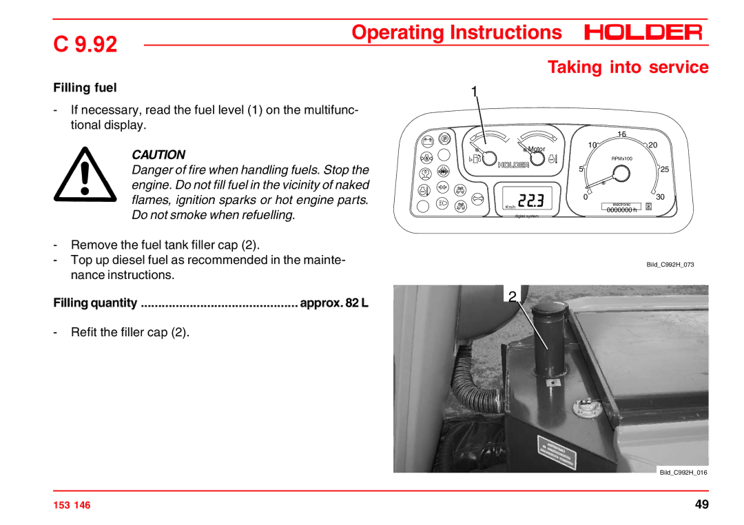 Holder C 9.92 H operating instructions Filling fuel 