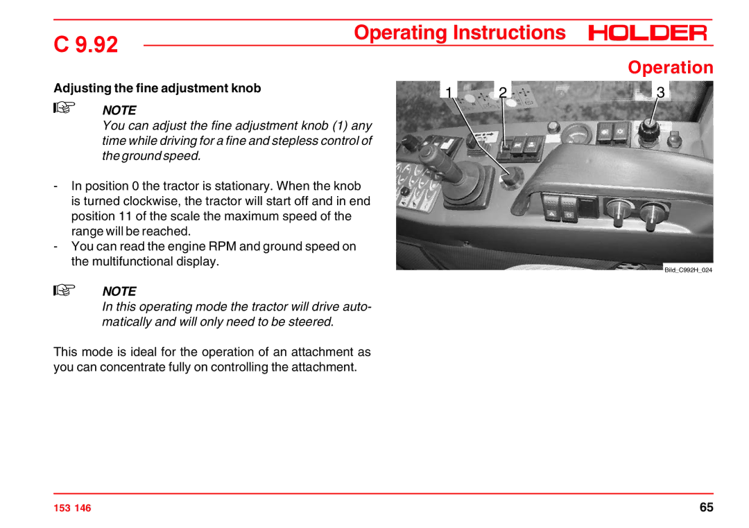 Holder C 9.92 H operating instructions Adjusting the fine adjustment knob 