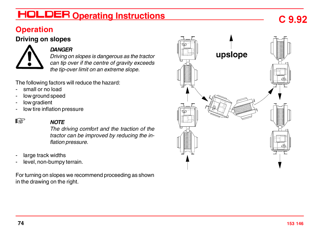 Holder C 9.92 H operating instructions Driving on slopes 