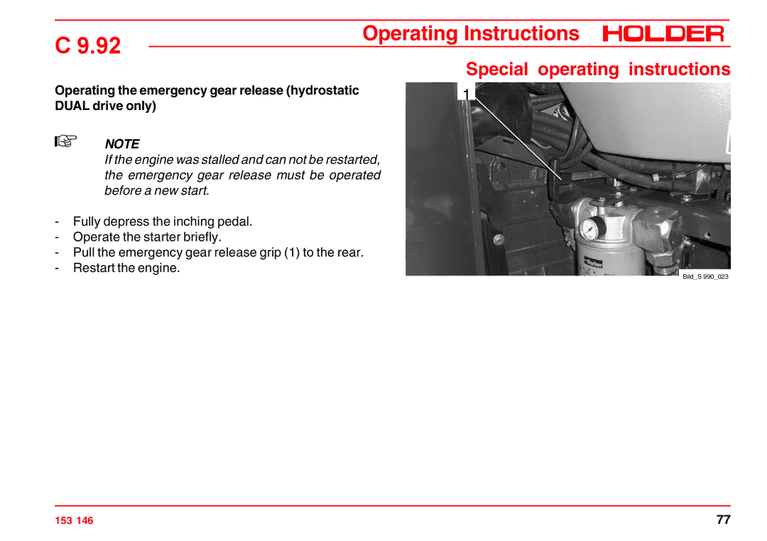 Holder C 9.92 H Special operating instructions 