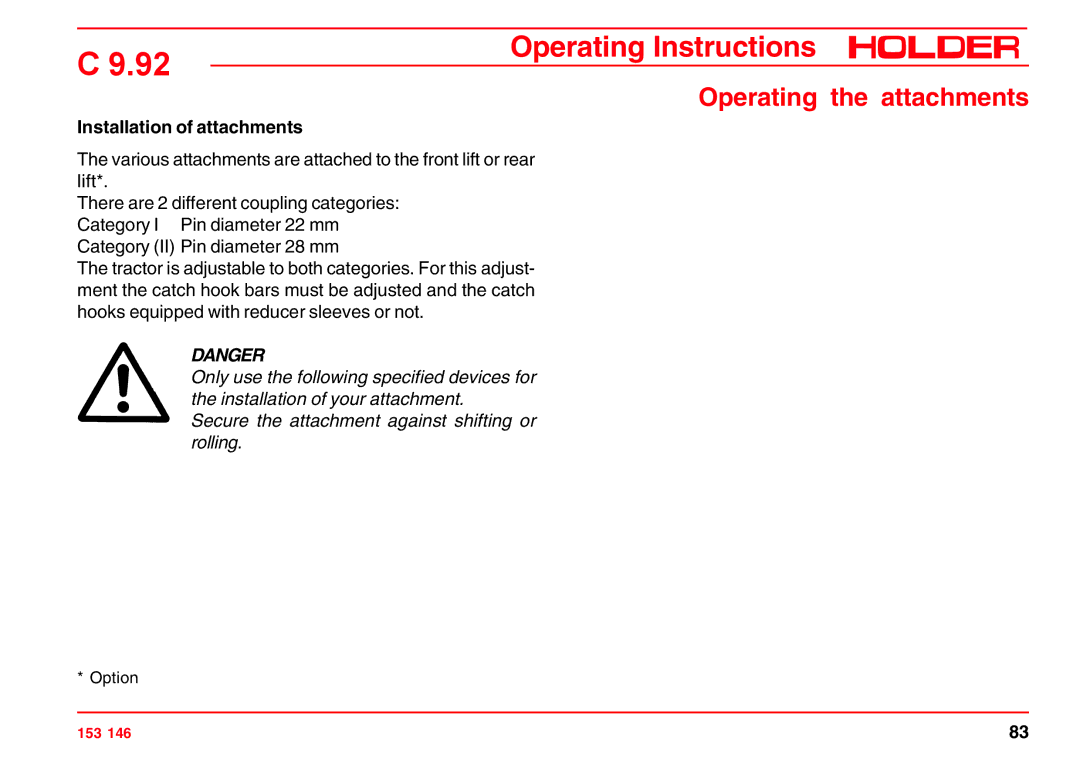 Holder C 9.92 H operating instructions Installation of attachments 