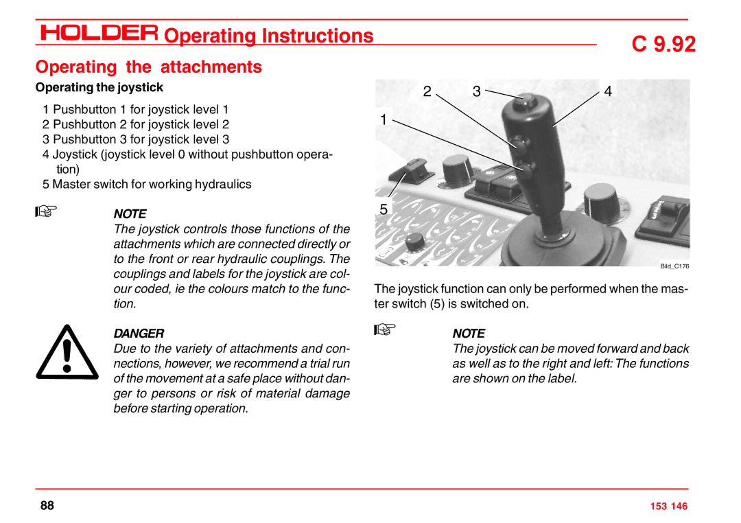 Holder C 9.92 H operating instructions Operating the joystick 